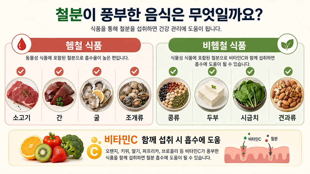 철분 부족 증상 관리에 도움을 줄 수 있는 철분 음식 비교 인포그래픽
