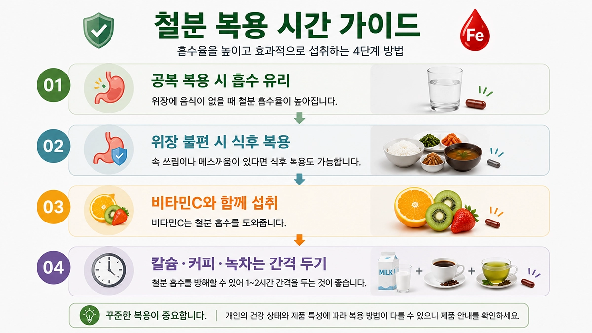 철분 부족 증상 관리를 위한 철분 영양제 복용 시간 안내