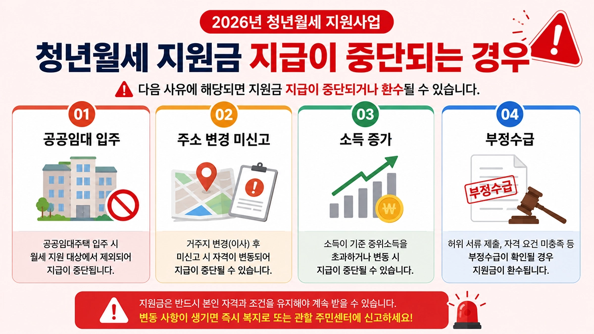 청년월세 지원금 지급 중단 사유