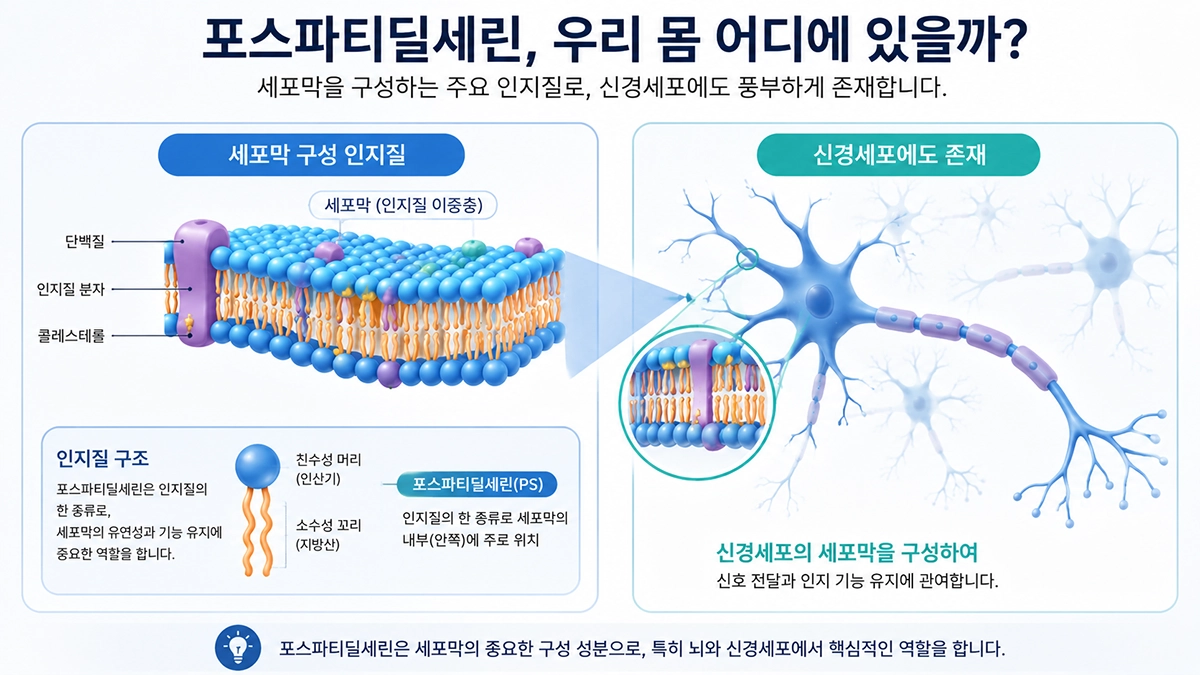 포스파티딜세린 효능과 세포막 구조 인포그래픽