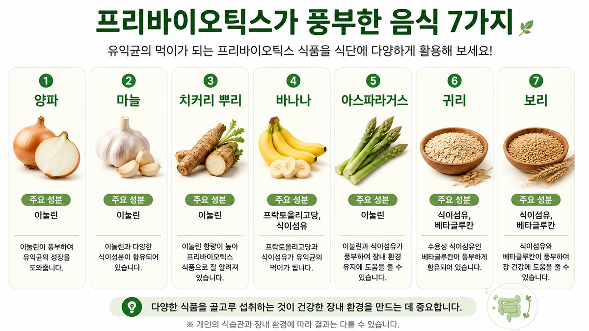 프리바이오틱스가 풍부한 음식 종류