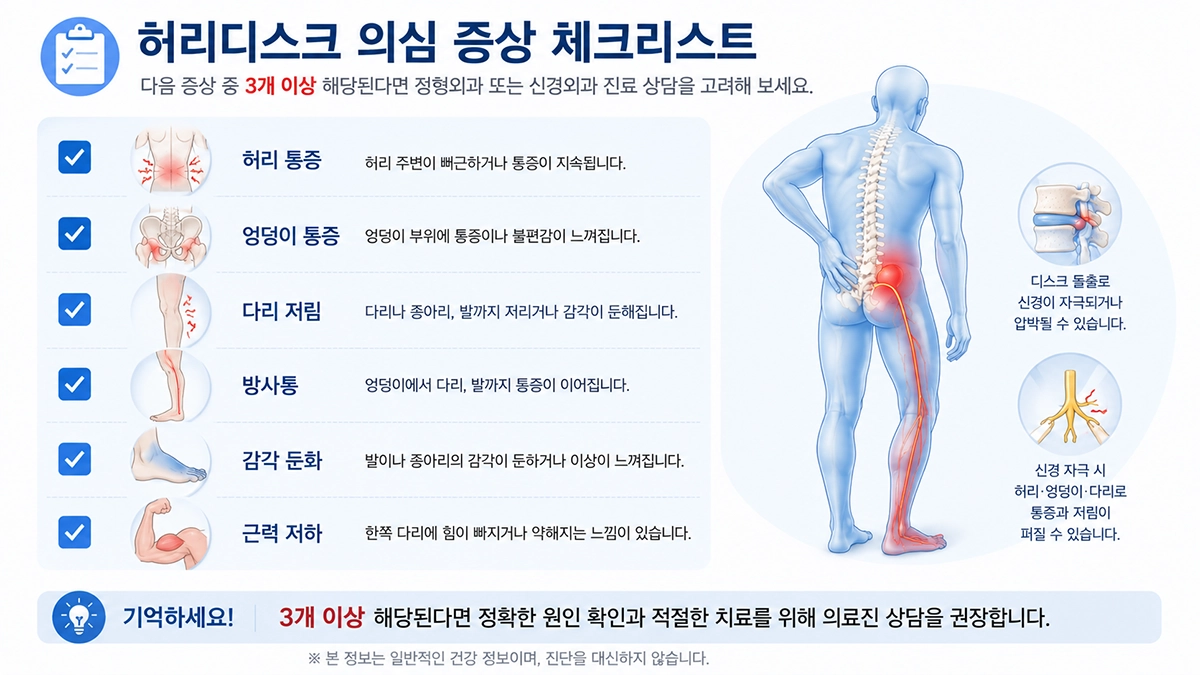 허리디스크 초기증상인 허리 통증 다리 저림 방사통 감각 이상 체크리스트