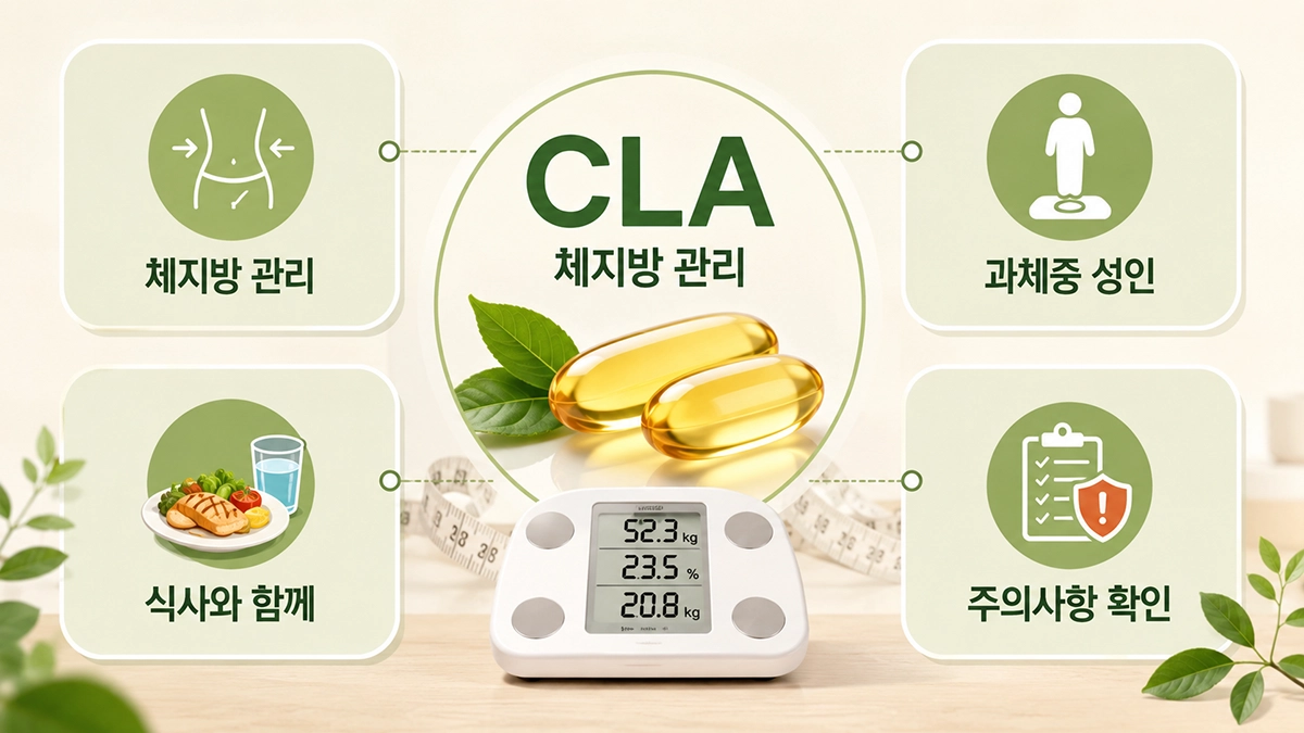 CLA 체지방 관리 기능성과 복용 전 확인할 핵심 정보를 정리한 인포그래픽