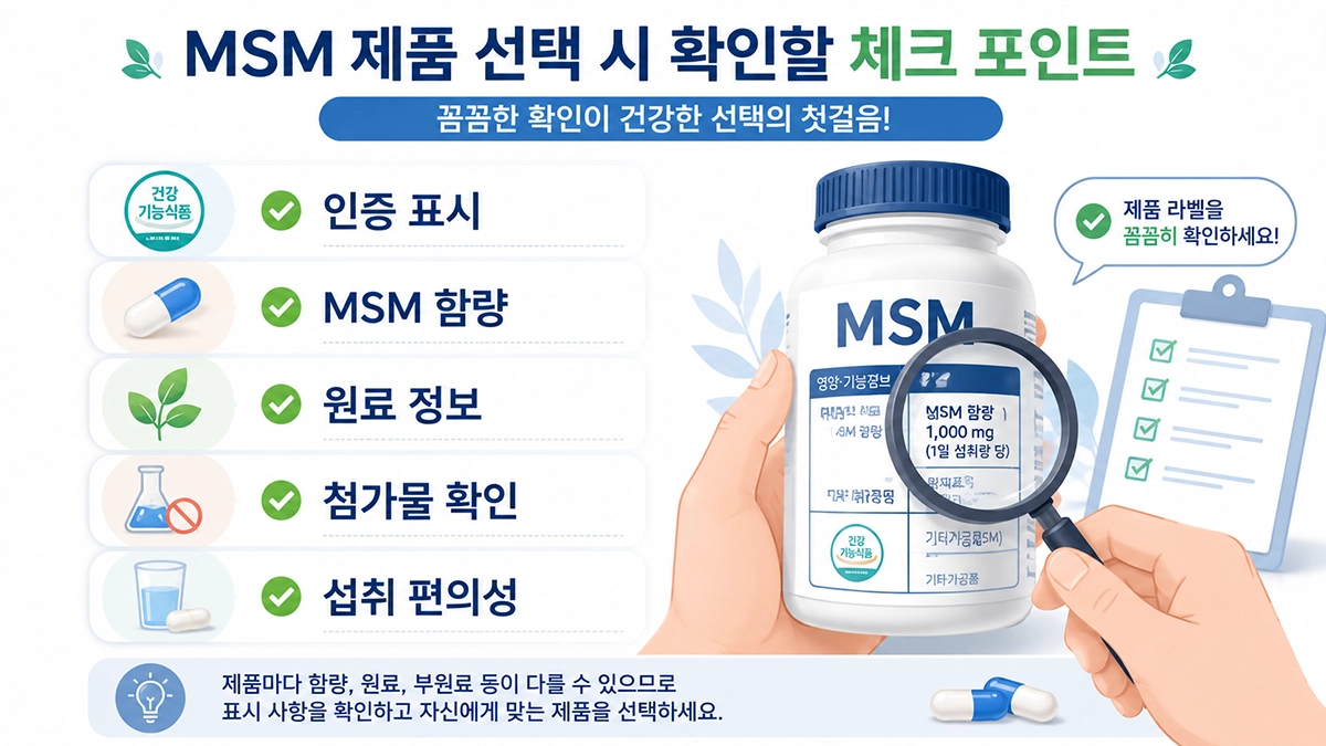 MSM 효능과 안전한 섭취를 위해 제품 선택 시 확인할 항목