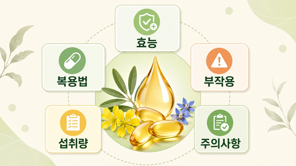 감마리놀렌산 효능과 복용법, 부작용, 섭취량을 요약한 인포그래픽