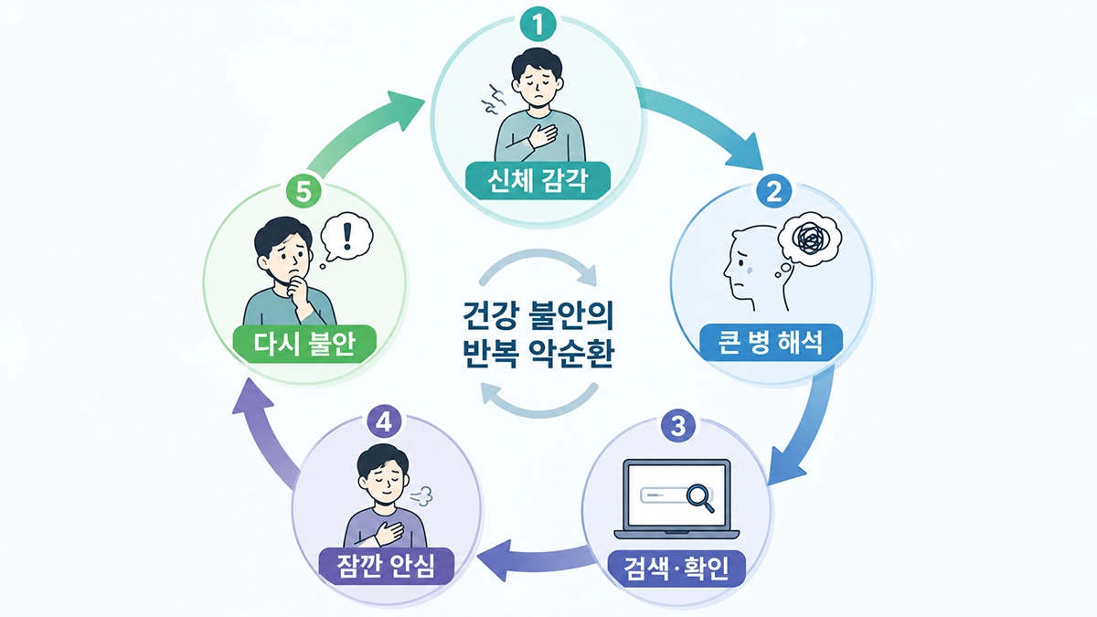 건강염려증에서 신체 감각과 검색, 확인, 안심이 반복되는 건강 불안 악순환