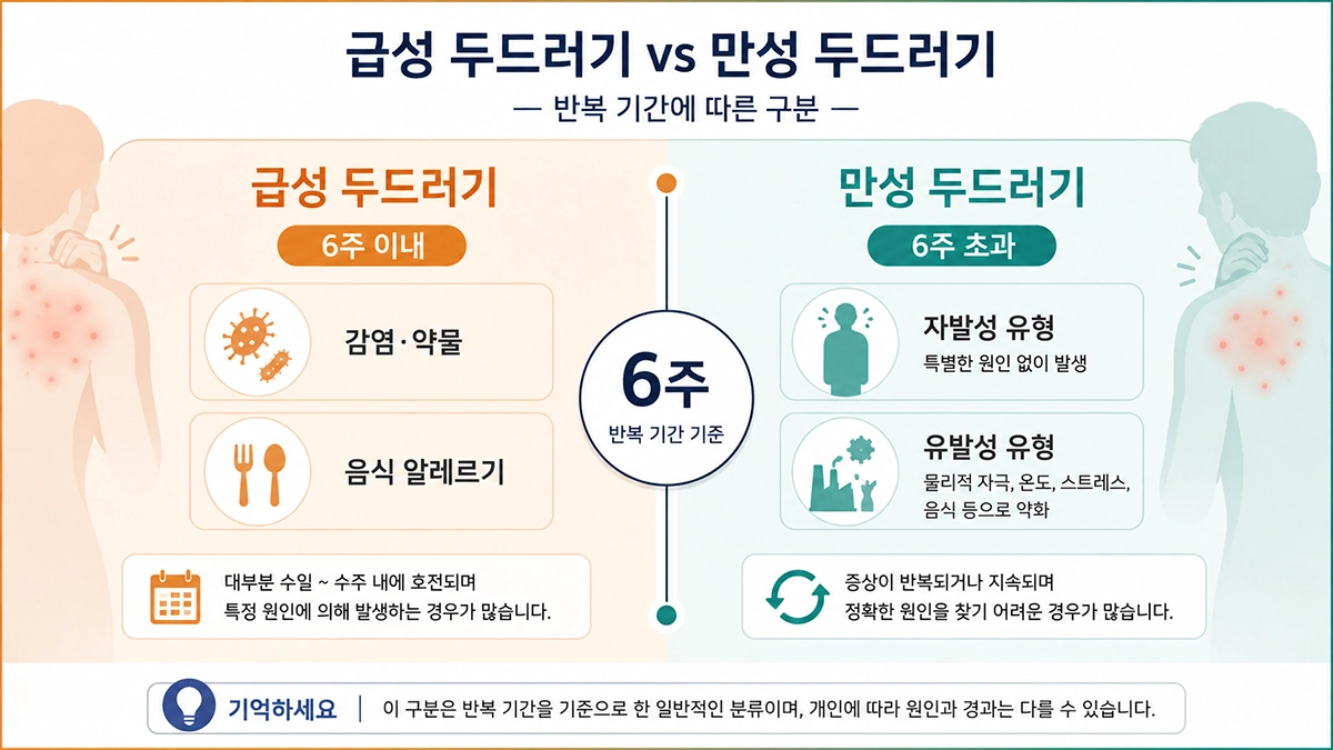 두드러기 원인과 증상에 따른 급성 두드러기와 만성 두드러기 차이