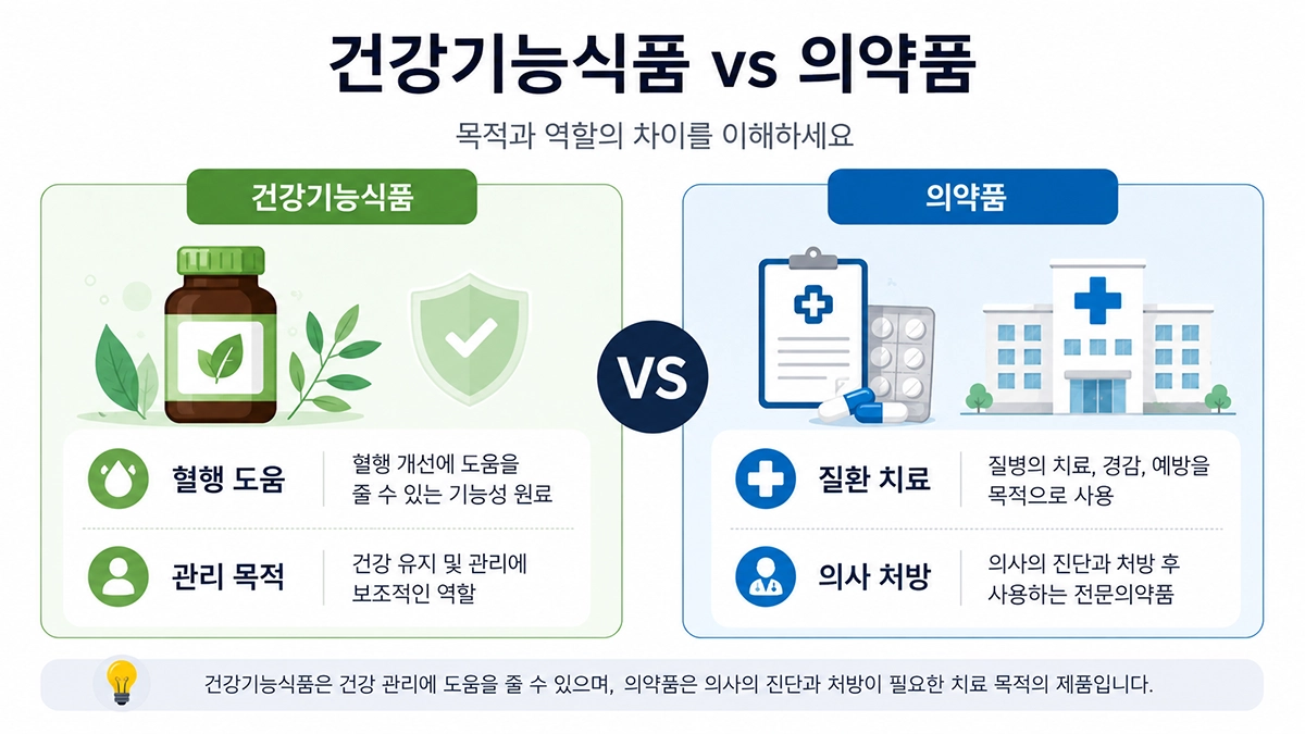 나토키나제 효능과 의약품 치료 목적의 차이를 설명한 비교 인포그래픽