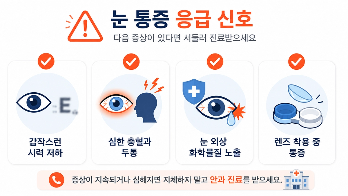 눈 통증과 함께 나타나면 신속한 안과 진료가 필요한 응급 신호 체크리스트