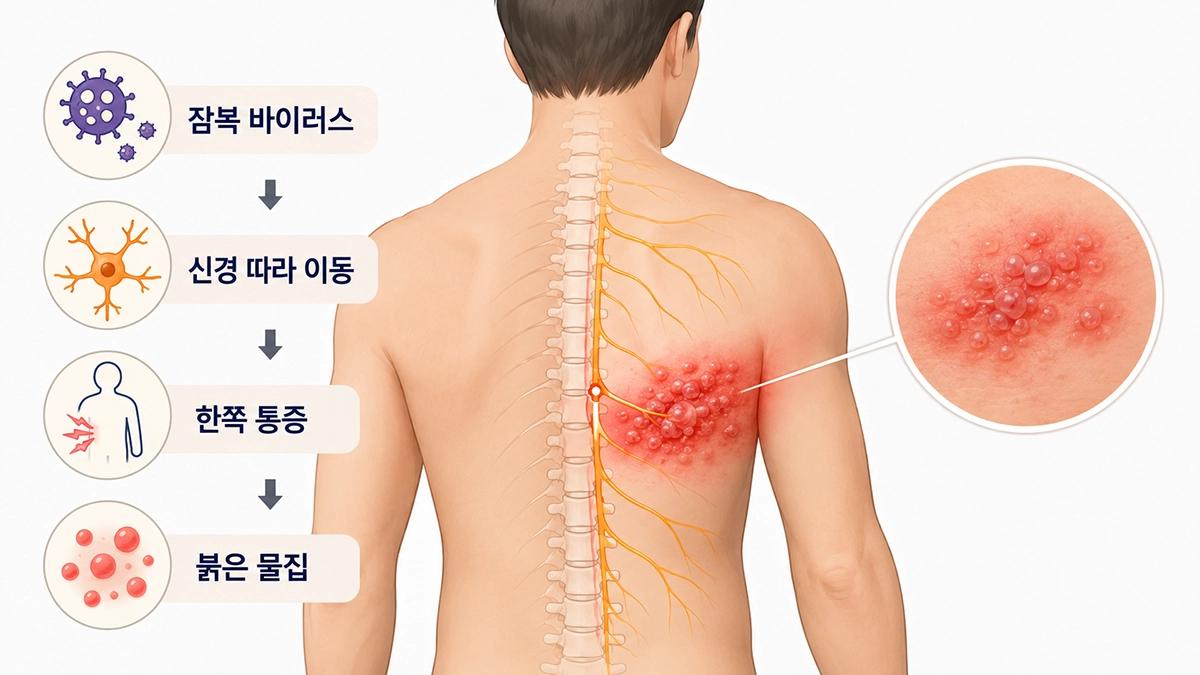대상포진 초기증상이 신경을 따라 한쪽 피부의 통증과 물집으로 나타나는 원리