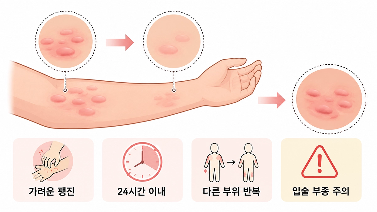 두드러기 원인과 증상 중 가려운 팽진과 반복되는 피부 발진 특징