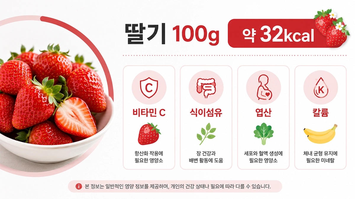 딸기 칼로리와 100g 기준 영양성분을 정리한 인포그래픽
