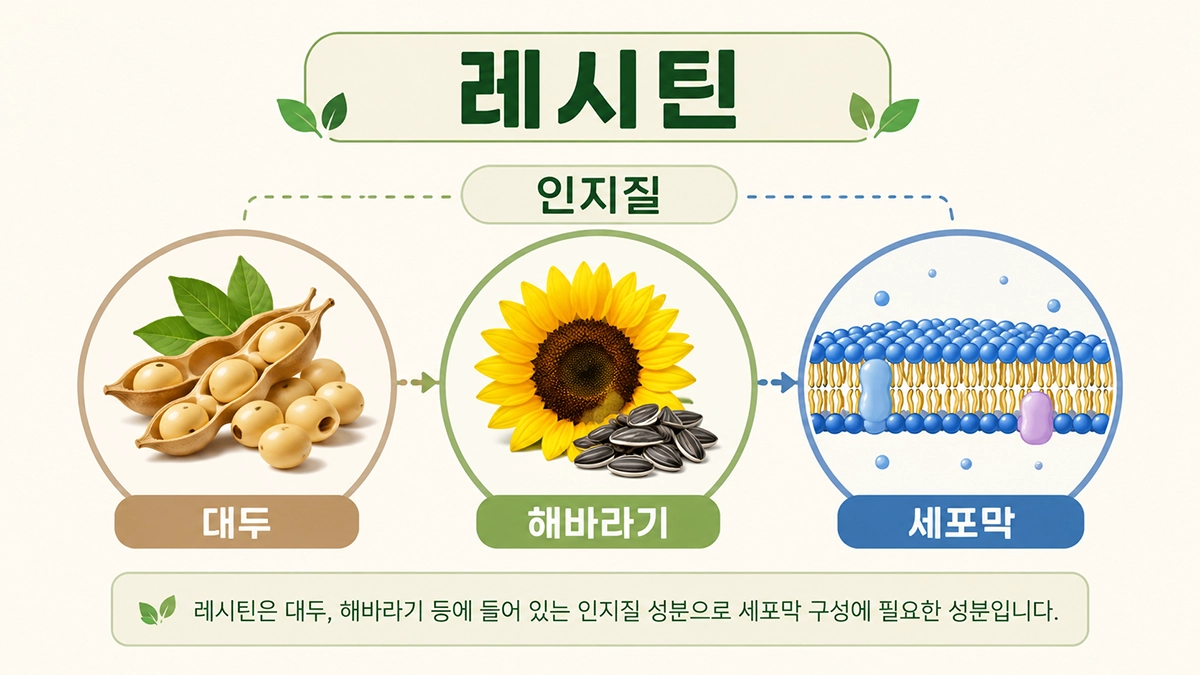 레시틴 효능 이해를 돕는 대두와 해바라기 유래 인지질 설명 이미지