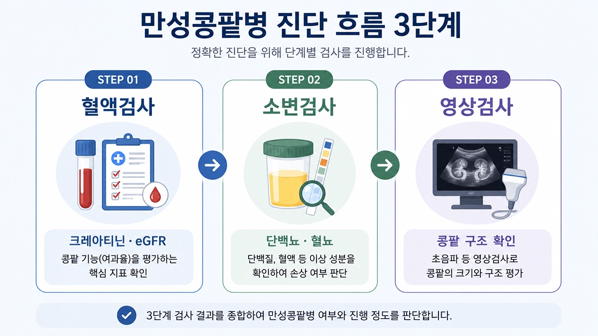 만성콩팥병 증상 진단 과정 인포그래픽