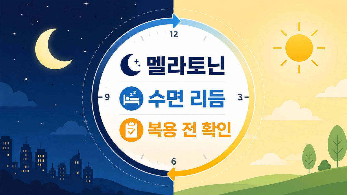 멜라토닌과 수면 리듬 관계를 설명하는 인포그래픽