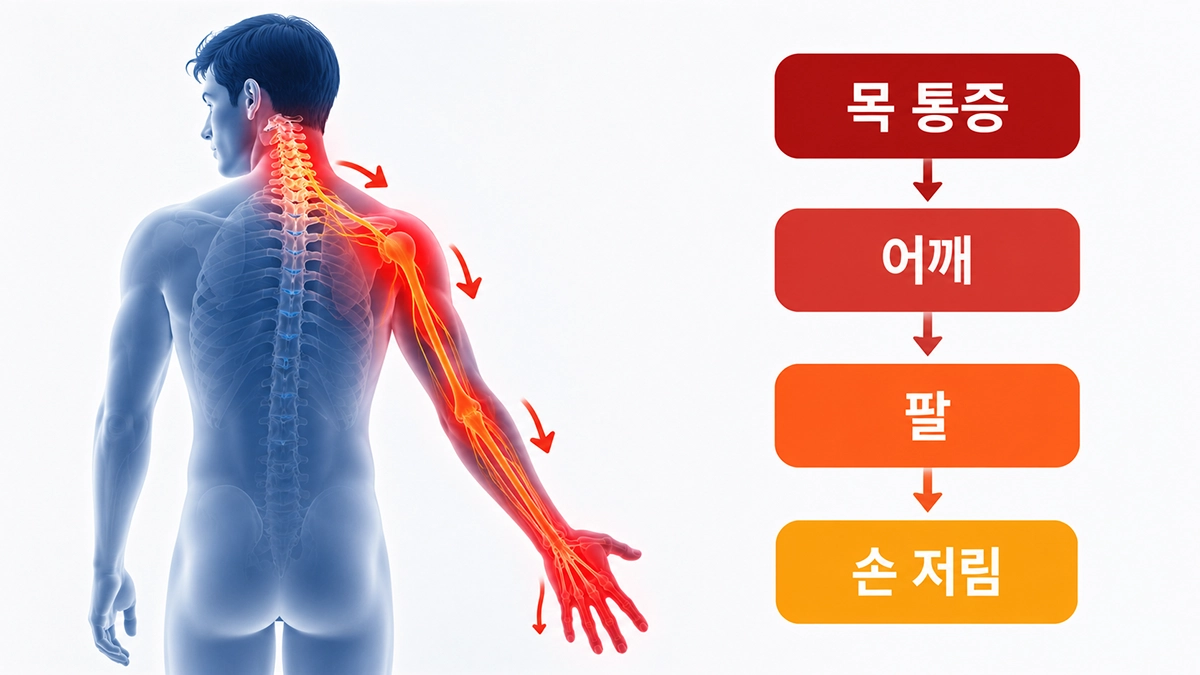 목디스크 증상이 팔과 손으로 퍼지는 신경 경로