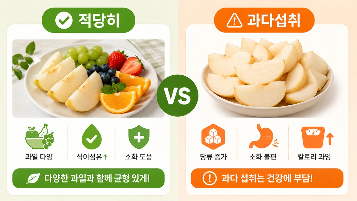 배 효능을 위한 적당한 하루 섭취량과 과다섭취 비교