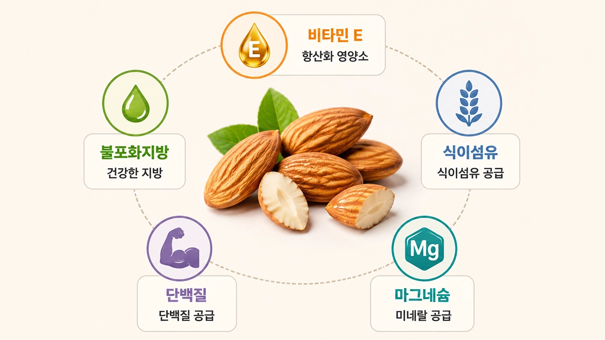 아몬드에 함유된 주요 영양소를 정리한 인포그래픽