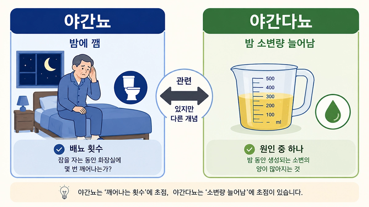 야간뇨 원인 이해를 위한 야간뇨와 야간다뇨 차이 비교