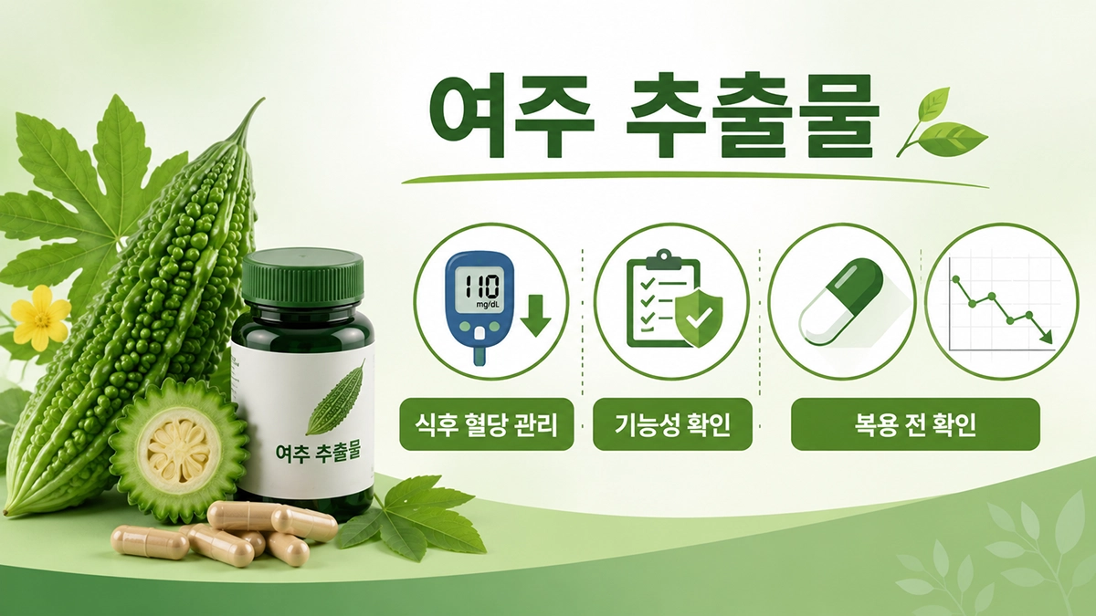 여주 추출물의 특징과 식후 혈당 관리 정보를 소개하는 인포그래픽
