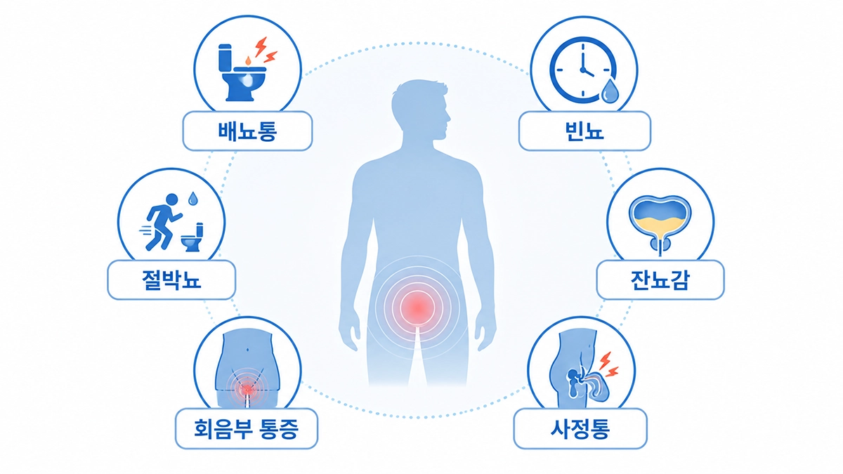 전립선염 증상인 배뇨통과 빈뇨, 잔뇨감, 회음부 통증 안내