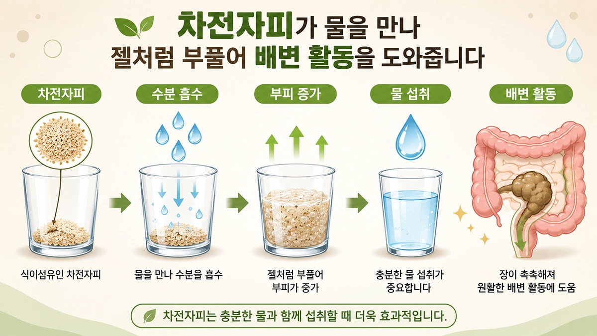 차전자피 효능과 물 섭취가 중요한 이유를 설명한 인포그래픽