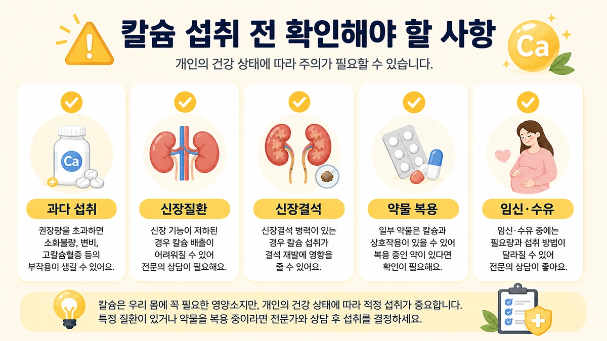 칼슘 효능을 기대하고 섭취하기 전 확인해야 할 과다 섭취와 약물 복용 주의사항