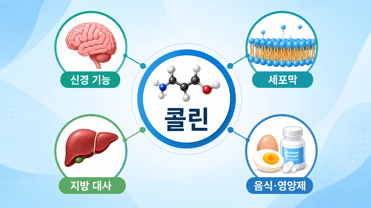 콜린 권장량과 주요 역할을 한눈에 정리한 인포그래픽