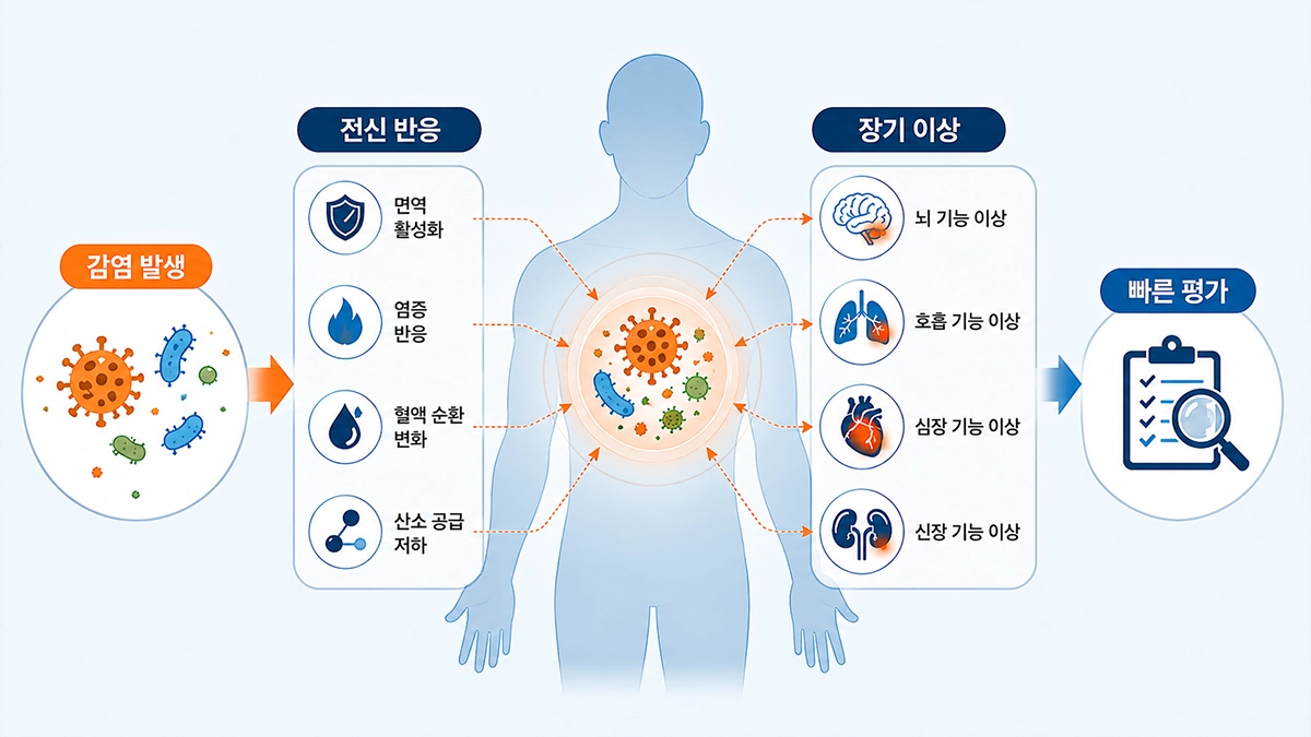 패혈증 증상이 감염 후 뇌와 폐, 심장, 콩팥 등 장기 기능에 영향을 주는 과정