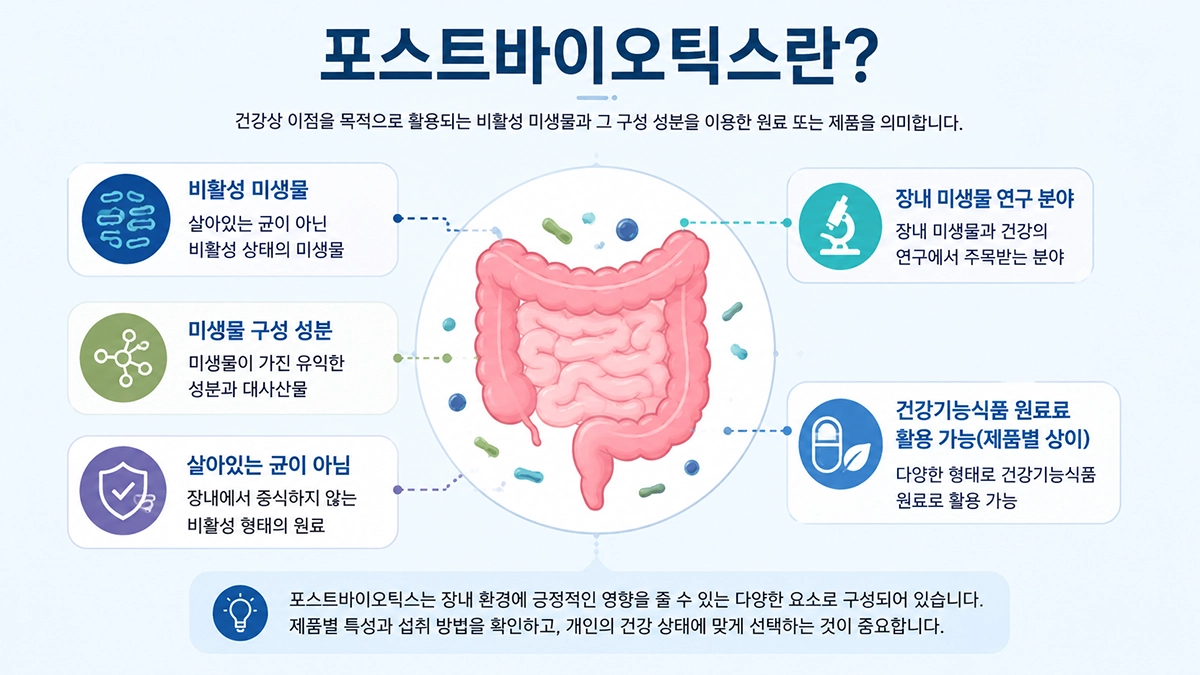 포스트바이오틱스의 개념과 주요 특징을 설명하는 인포그래픽
