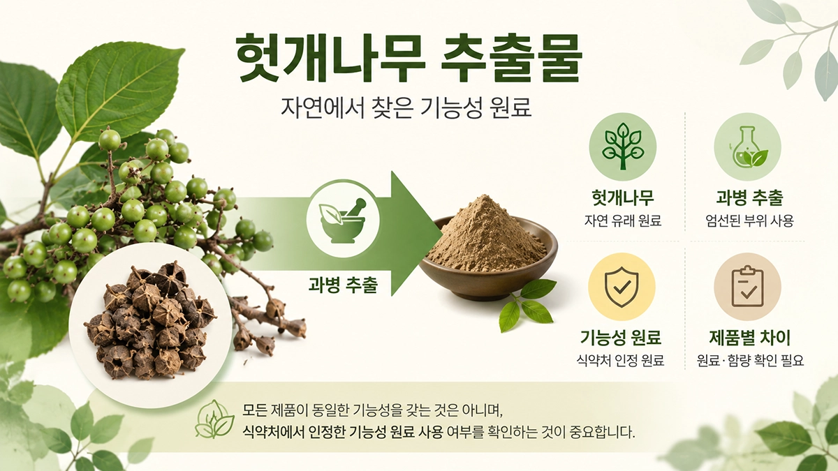 헛개나무 추출물 효능을 이해하기 위한 헛개나무 과병 추출 원료 설명 이미지