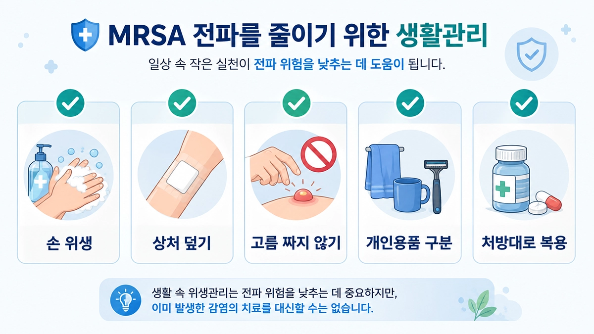메티실린 내성 황색포도알균 감염의 전파를 줄이기 위한 손 위생과 상처 관리 방법