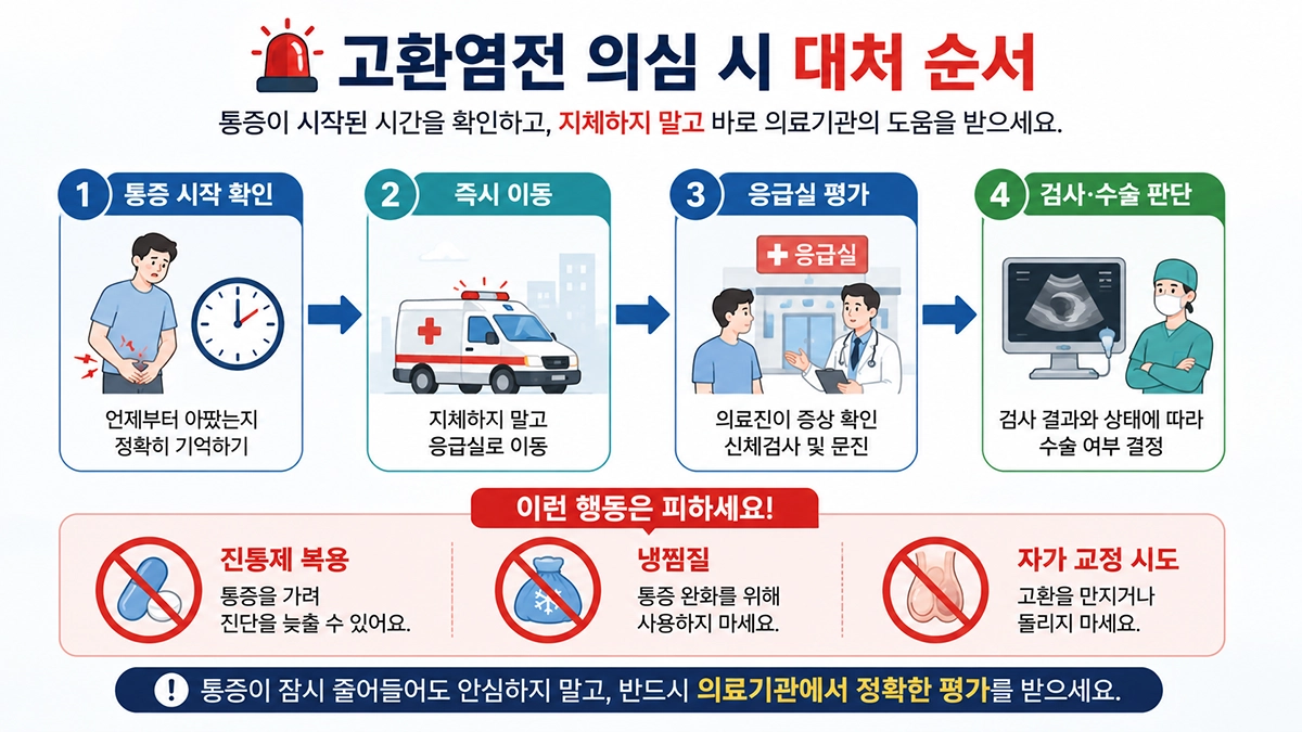고환염전 증상이 나타났을 때 통증 시작 확인부터 응급실 평가까지의 대처 순서