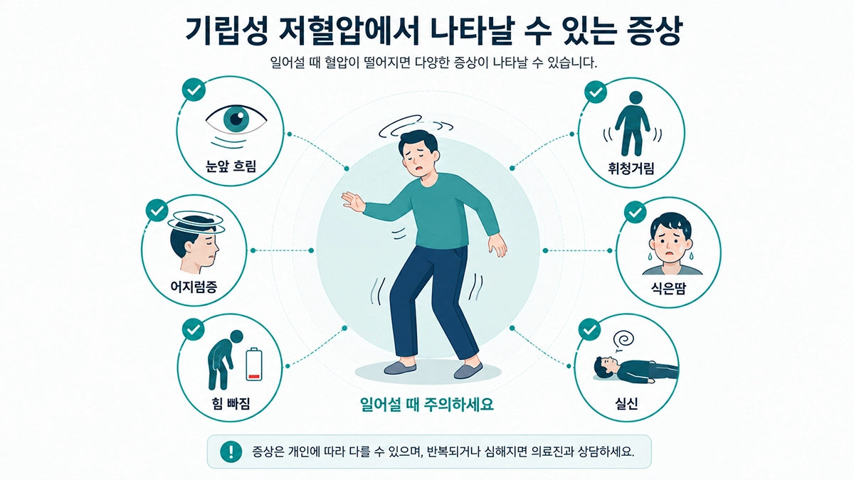 기립성 저혈압에서 나타날 수 있는 어지럼증과 시야 흐림 및 실신 증상