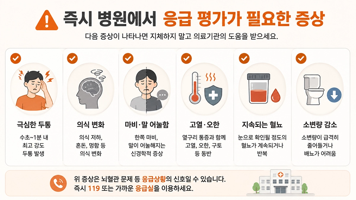 다낭성 신장질환에서 즉시 진료가 필요한 두통 혈뇨 고열 신경학적 증상 안내