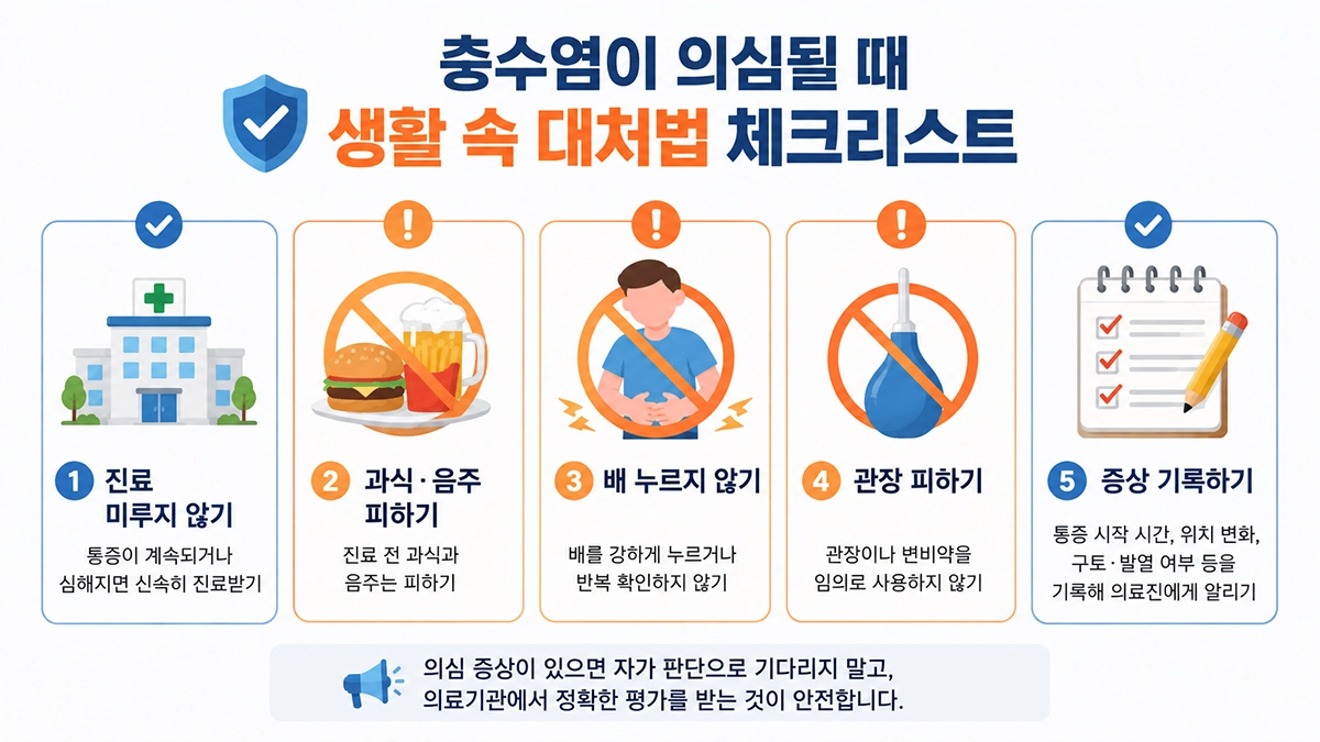 맹장염 의심 증상이 있을 때 진료 전 확인할 생활 대처 방법