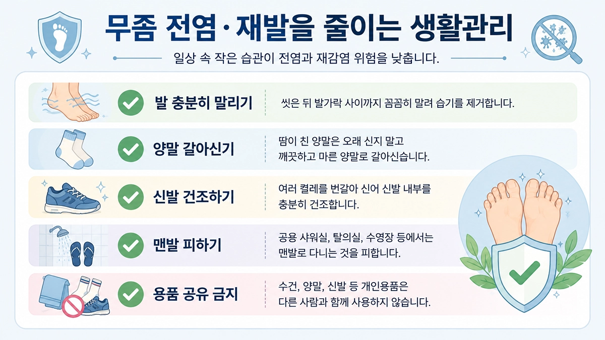 무좀 전염과 재발을 줄이기 위한 발 건조와 신발 양말 관리 체크리스트