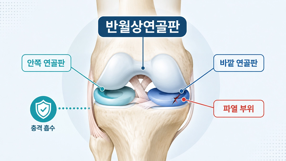 반월상연골판파열이 발생하는 무릎 관절의 안쪽과 바깥쪽 반월상연골판 위치