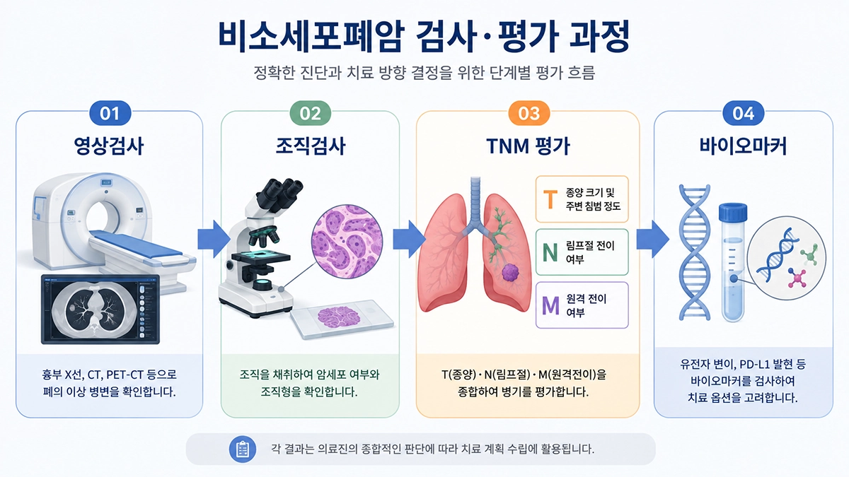 비소세포폐암 영상검사 조직검사 TNM 병기 평가 바이오마커 검사 과정