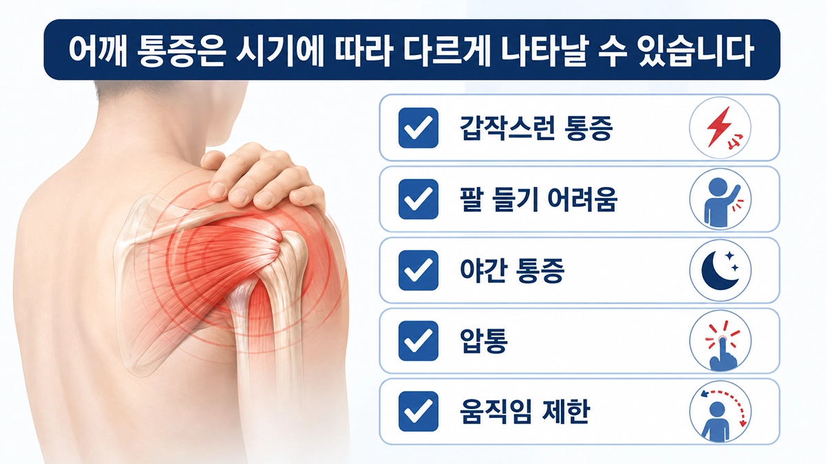 석회성건염 주요 증상을 확인하는 체크리스트 인포그래픽