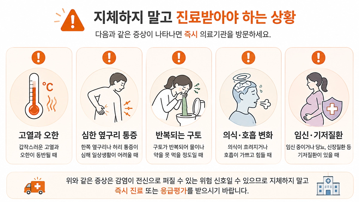 신우신염 증상 중 빠른 진료가 필요한 고열과 옆구리 통증 등 위험 신호