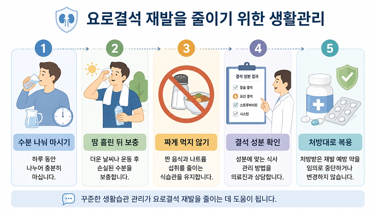 요로결석 재발 관리를 위한 수분 섭취와 식사 및 처방약 관리 방법