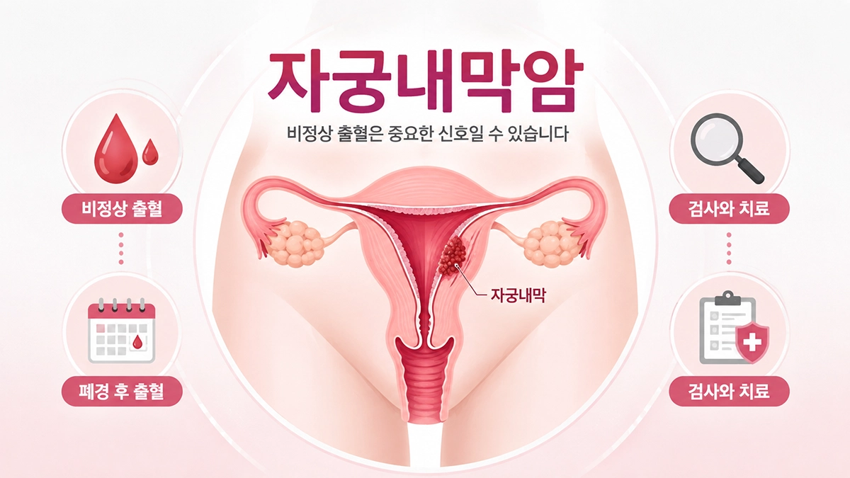 자궁내막암과 비정상 출혈, 폐경 후 출혈을 설명하는 자궁내막 인포그래픽