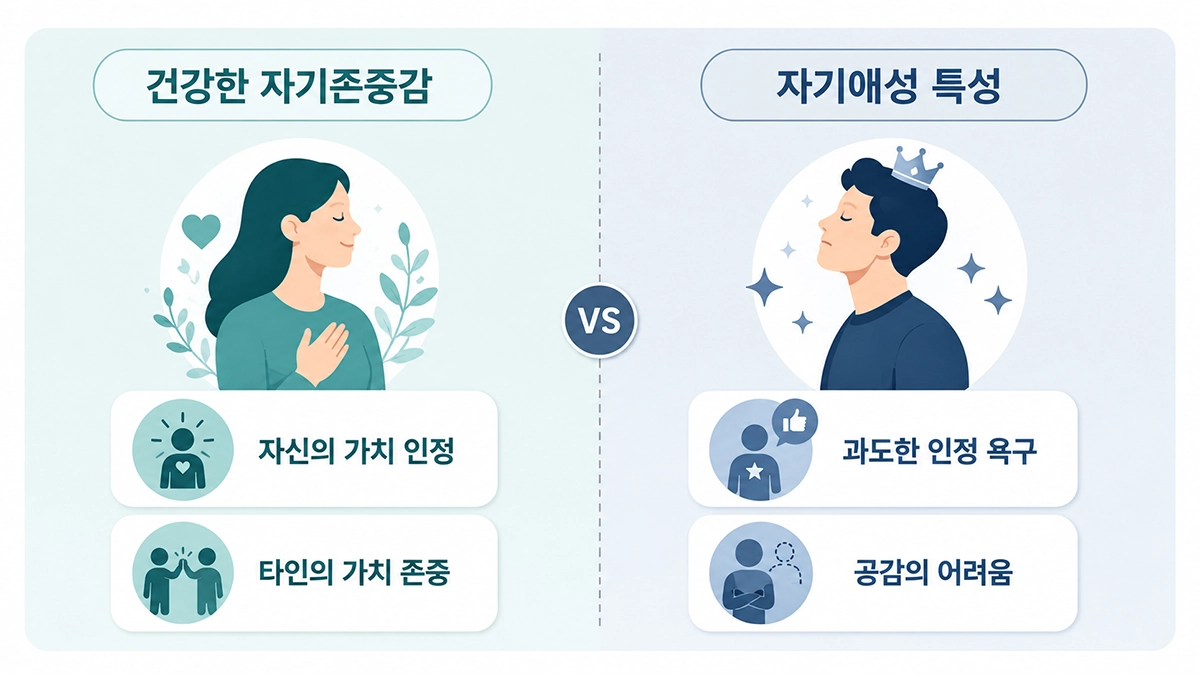 자기애성 인격장애와 건강한 자기존중감의 차이를 비교한 인포그래픽