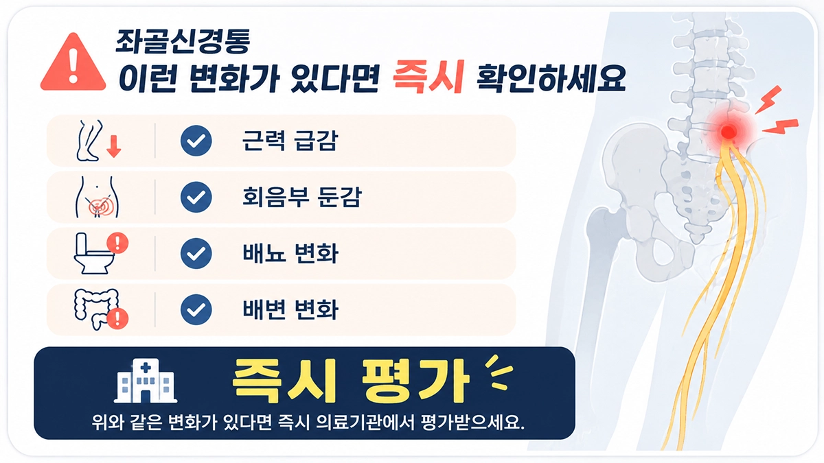 좌골신경통에서 다리 근력 저하와 배뇨 배변 변화 등 응급 신호 체크