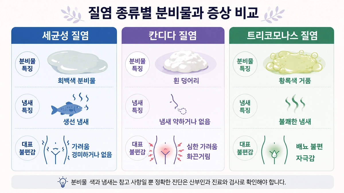 질염 증상과 세균성 질염, 칸디다 질염, 트리코모나스 질염의 종류별 특징 비교
