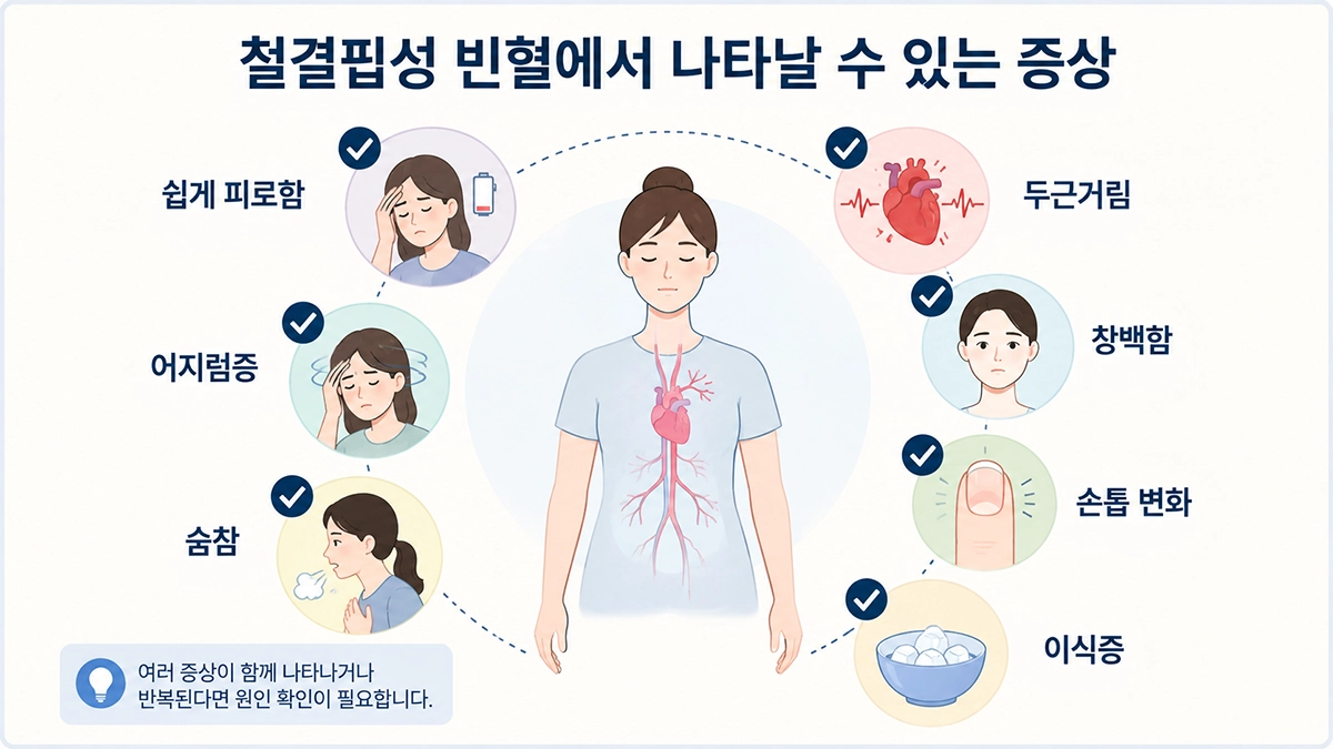 철결핍성 빈혈에서 나타날 수 있는 피로 어지럼증 숨참 두근거림과 특이 증상