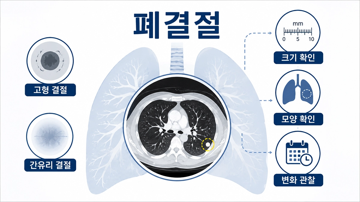 폐결절의 크기와 모양, 추적 관찰을 설명하는 폐 CT 인포그래픽