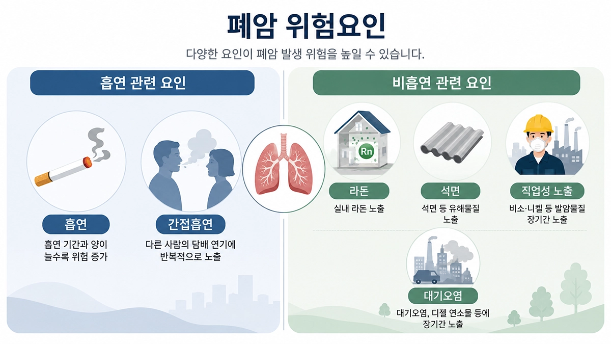 폐암 초기증상과 함께 알아둘 흡연, 라돈, 석면 등 폐암 위험요인 인포그래픽