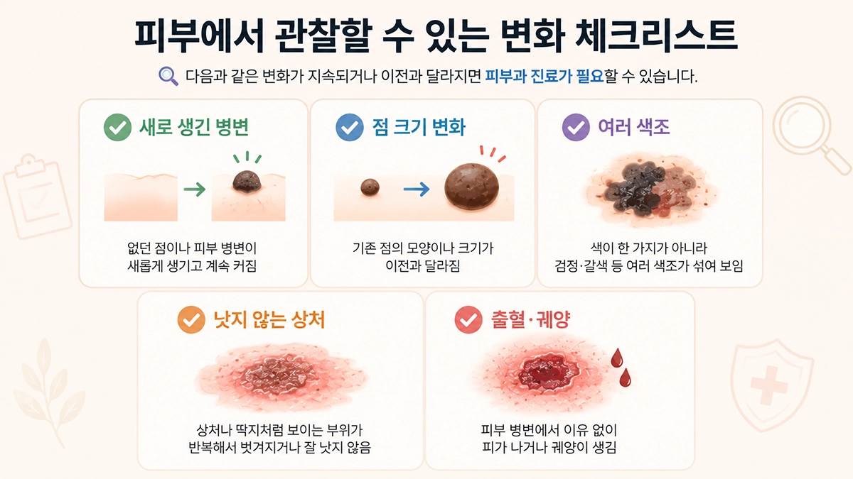 피부암 초기증상으로 확인할 새 병변과 점의 변화, 출혈과 낫지 않는 상처